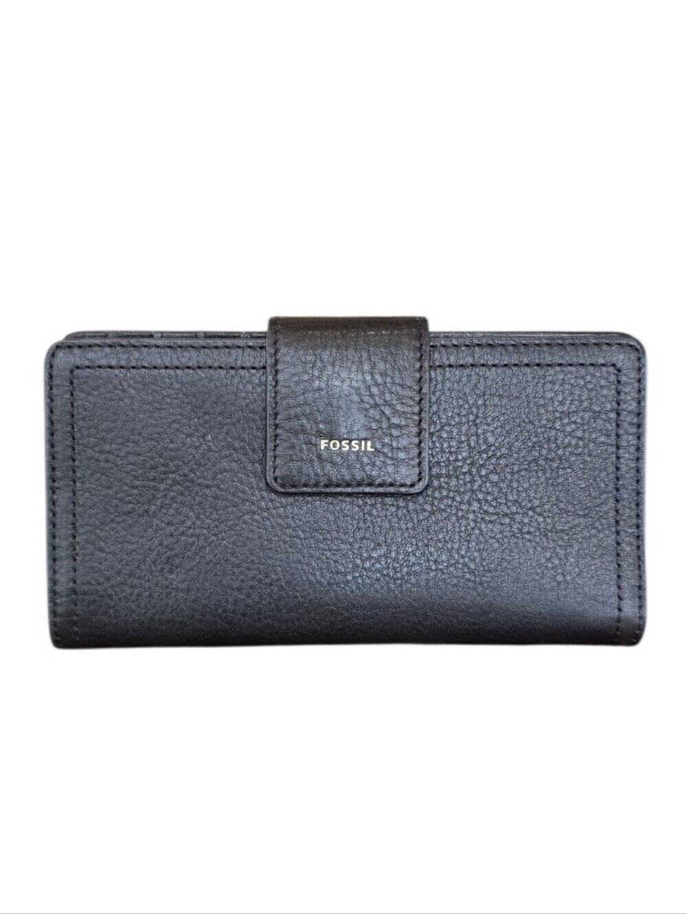 Fossil Black Pebbled Leather Bifold Snap Slim Wallet